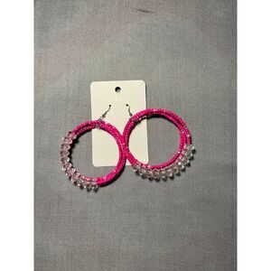 Pink bead earrings large‎ hoops